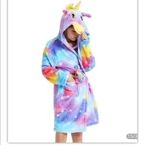 🦄 Soft Unicorn Hooded belted Bathrobe & mask makes a great gift nwt